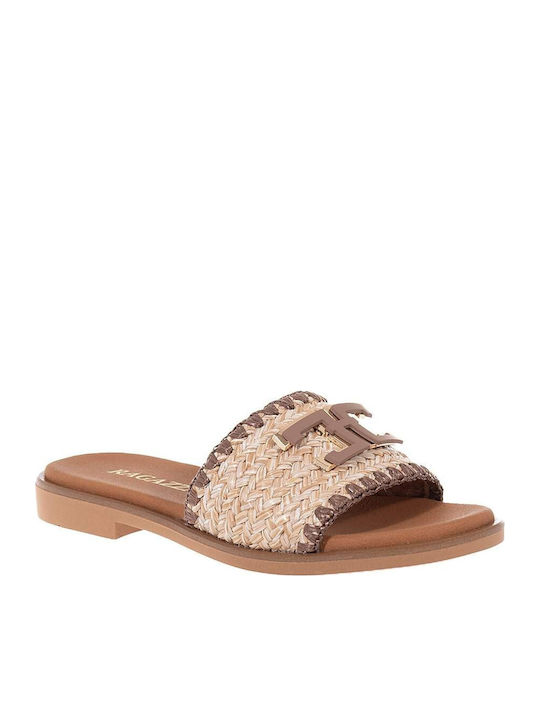 Leder Flache Sandalen für Damen Anatomisch in Beige Farbe