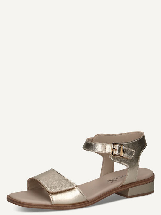 Leather Women's Flat Sandals in Gold Color