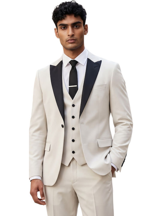 Men's Groom's Suit with Vest Ecru