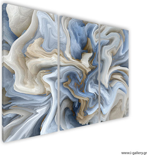 Canvas Painting Blue Waves Threefold Triptych 60x40 Cm 3 Pieces 20x40cm