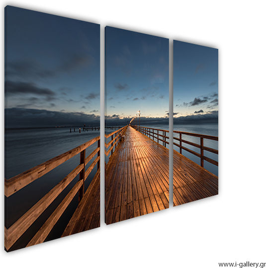 Canvas Painting Pier At The Sea Threefold Triptych 60x40 Cm 3 Pieces 20x40cm