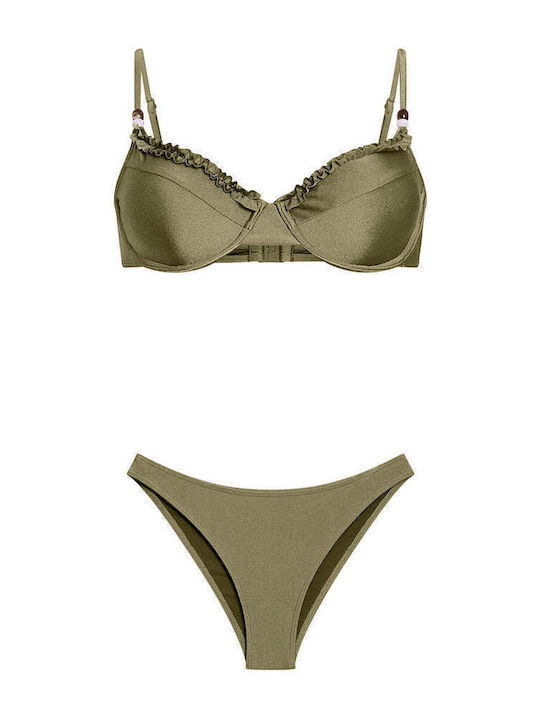 Set Bikini mit Abnehmbarer Verstärkung Khaki
