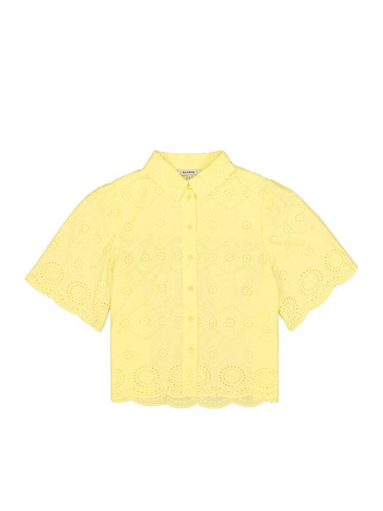 Short Sleeve Women's Linen Shirt Yellow