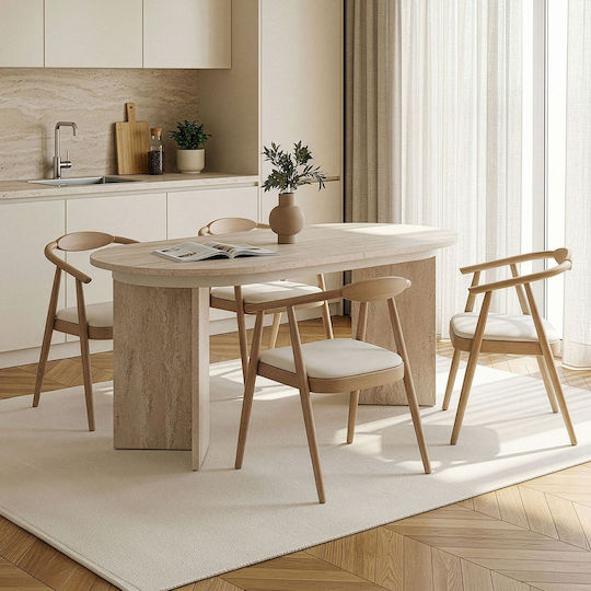 Sorell Masă Ovală Extensibilă Pentru Sala De Mese Din Lemn Bej 160(+40)x75x90cm
