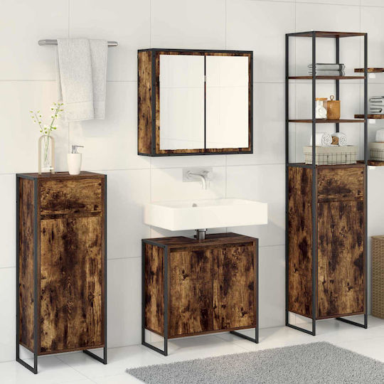 vidaXL Badezimmer Waschtisch-Einheit mit Waschbecken mit Spiegel und Spalte Holzschatten Eiche