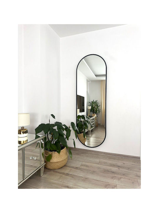 SteweHome Oval Floor Mirror with Black Metal Frame 180x60cm