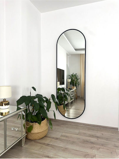 SteweHome Oval Floor Mirror with Black Metal Frame 180x60cm