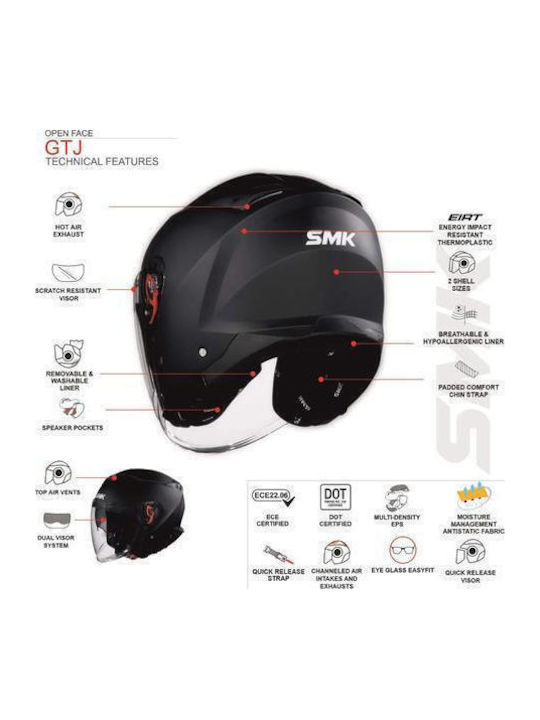 SMK GTJ Jet με Sun Visor DOT / ECE 22.06 Solid Black SMK GTJ Jet με Sun Visor DOT / ECE 22.06 Solid Black