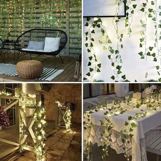 Ghirlandă Decorativă Cu Iedera Iluminată Pentru Perete Balcon Terasă Verde