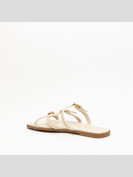 Damen Flache Sandalen Farbe Creme