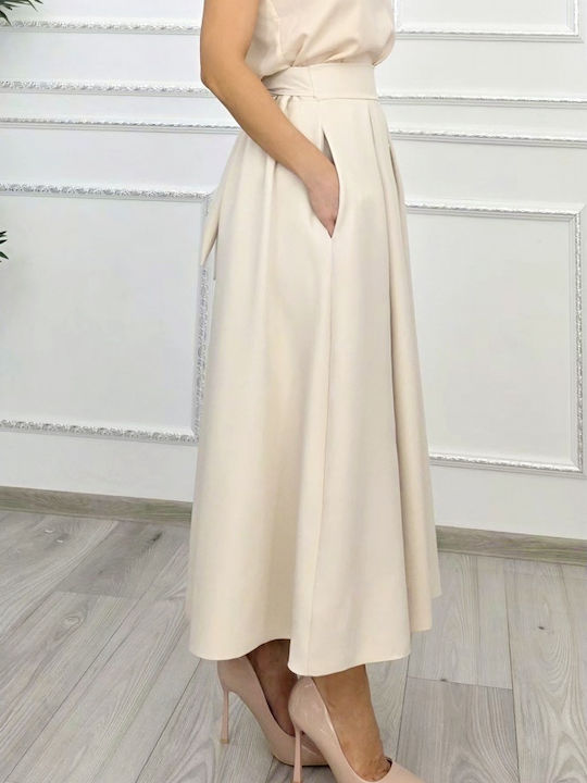 Hoch Taille Maxi Rock Creme