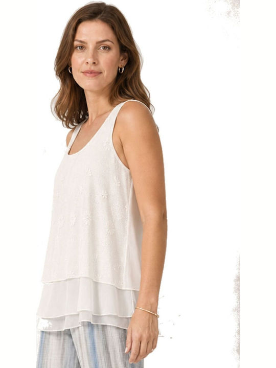 Damen Bluse Ärmellos Ecru