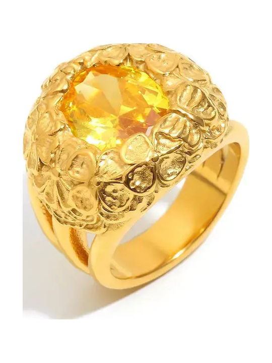 Women's Ring with Stones Made of Gold Plated Steel