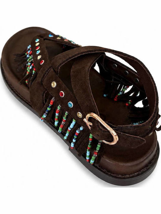 Damen Flache Sandalen Braun