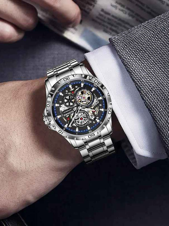 Glenaw Ceas Barbatesc 43mm Automat cu Brățară din Metal Argintie