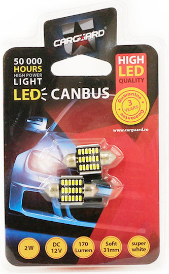 Bec Led Auto C5w 31mm 12v 2w 170lm 18 Smd Lumină Albă Set 2 Buc