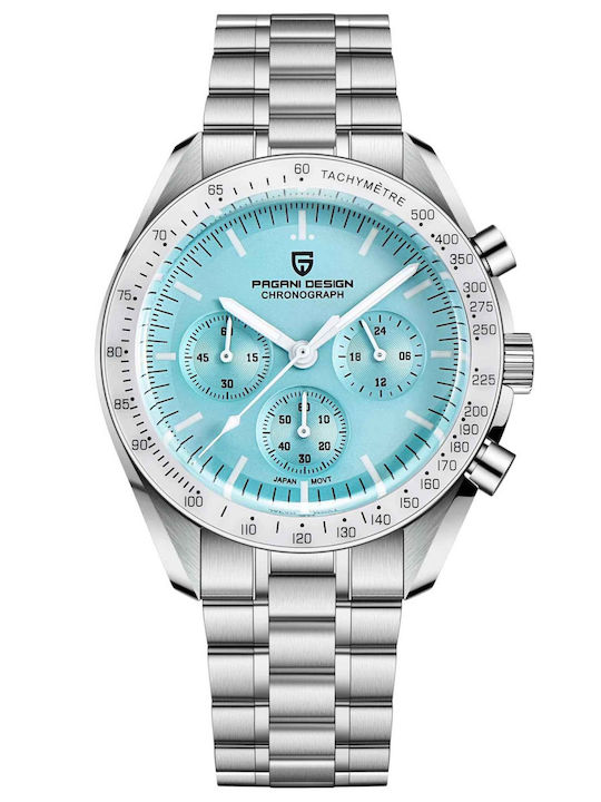 Pagani Design Ceas Barbatesc 40mm Cronograf cu Baterie cu Brățară din Metal Argintie