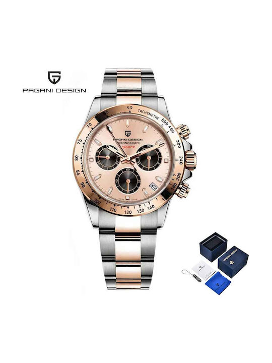 Pagani Design Ceas Barbatesc 40mm Cronograf cu Baterie cu Brățară din Metal Argintie