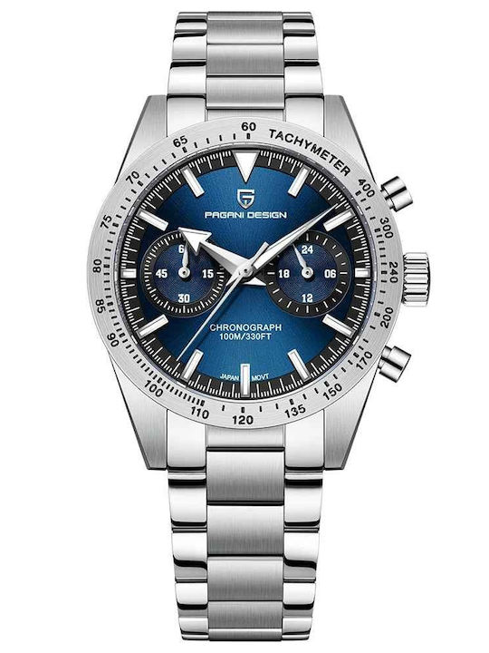 Pagani Design Ceas Barbatesc 40mm Cronograf cu Baterie cu Brățară Metalică Argintie