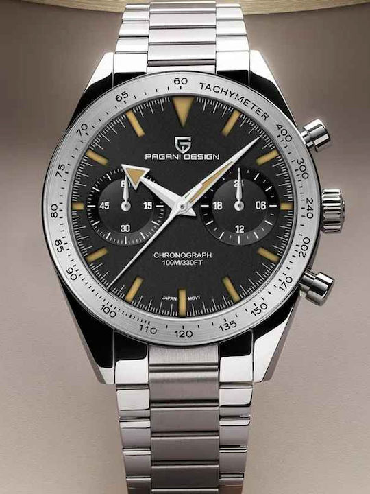 Pagani Design Ceas Barbatesc 40mm Cronograf cu Baterie cu Brățară din Metal Argintie