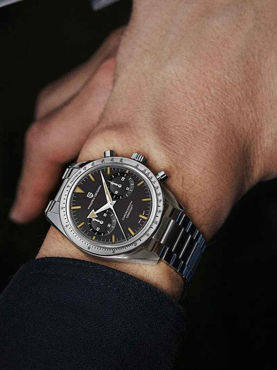 Pagani Design Ceas Barbatesc 40mm Cronograf cu Baterie cu Brățară din Metal Argintie