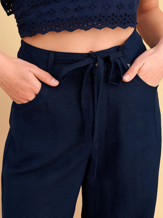 Pantaloni Largi De Damă Din In Albastru