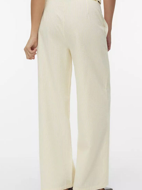 Damen Stoffhose in Breit Bein Stil Weiß