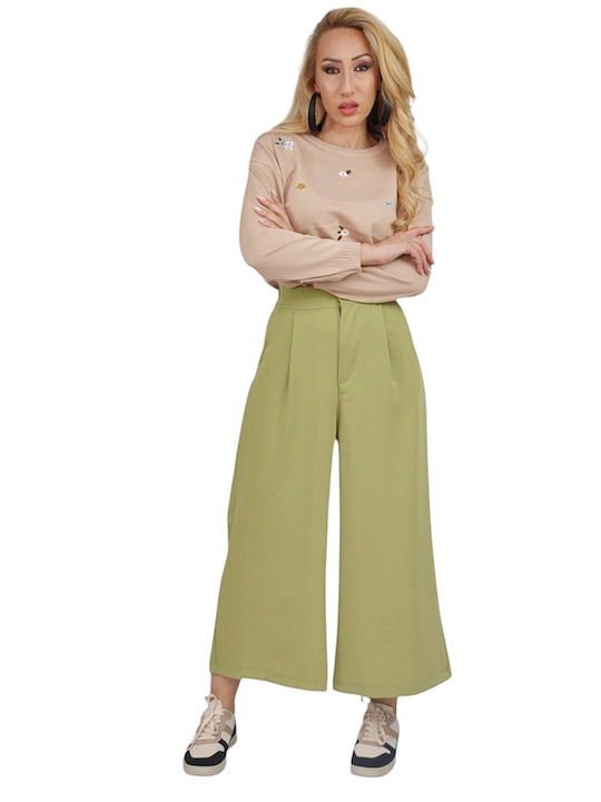 Women's High Rise Pantaloons in Loose Fit Light Green
