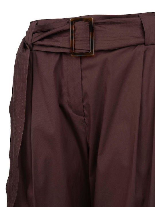 Women's Fabric Flared Trousers Brown