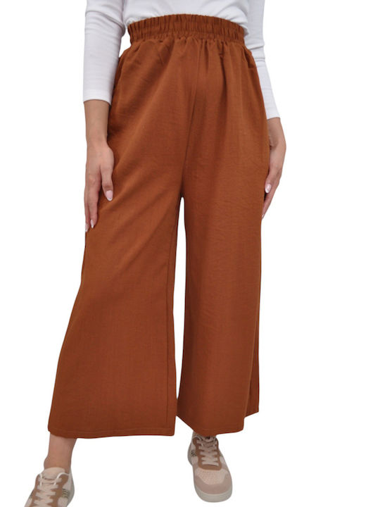 Damen Stoffhose mit Gummiband in Gerader Bein Stil Braun