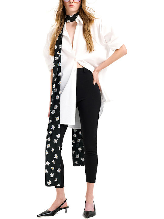 Women's Fabric Capri Trousers with Rubber Band Black