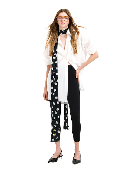 Women's Fabric Capri Trousers with Rubber Band Black