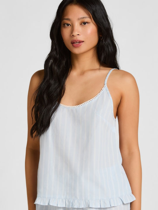 Hunkemöller Sommer Damen Baumwollene Schlafanzug Bluse Blau