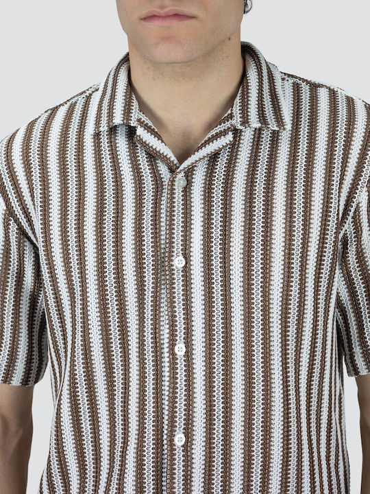 Short Sleeve Shirt Regular Fit Striped Brown