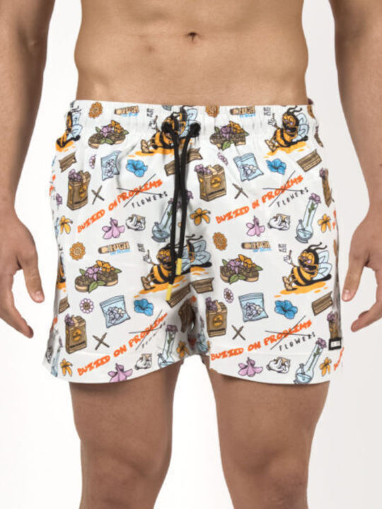 Buzzed On Flowers Men's Swimwear Shorts White Floral