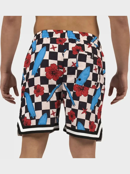 Bee Unusual Checkered Reef Men's Swimwear Shorts Blue Floral