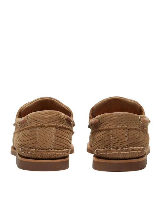 Leather Men's Boat Shoes in Beige Colour