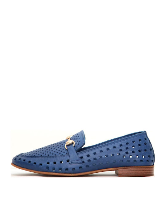Δερμάτινα Γυναικεία Loafers σε Μπλε Χρώμα