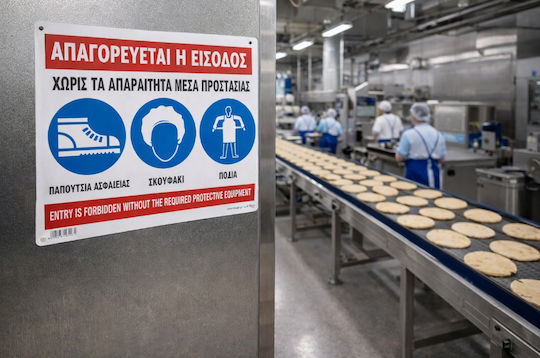 Απαγορευεται Η Εισοδος Χωρις Απαραιτητα Μεσα Προστασιας Αυτοκολλητο Pvc 21χ32 Infosign 22146
