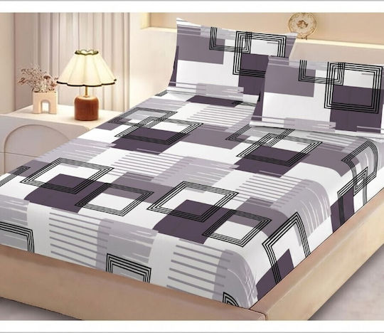 Pucioasa Module Cearceafuri De Pat Super Dublu 3 Bucăți 160x200 Cm Cu Hugger Din Cauciuc Gri Pătrate