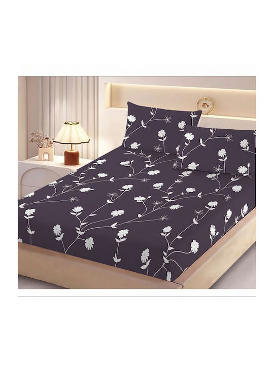 Pucioasa Set Cearceafuri de Pat cu 2 Fețe de Pernă Matrimonial cu Hugger din Cauciuc 160x200cm White Flowers 3 Bucăți