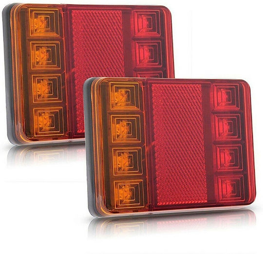 Set of 2 LED Rear Lights 12.5x10cm 12-24V/8W Vehicles Trailers Carts Tractors