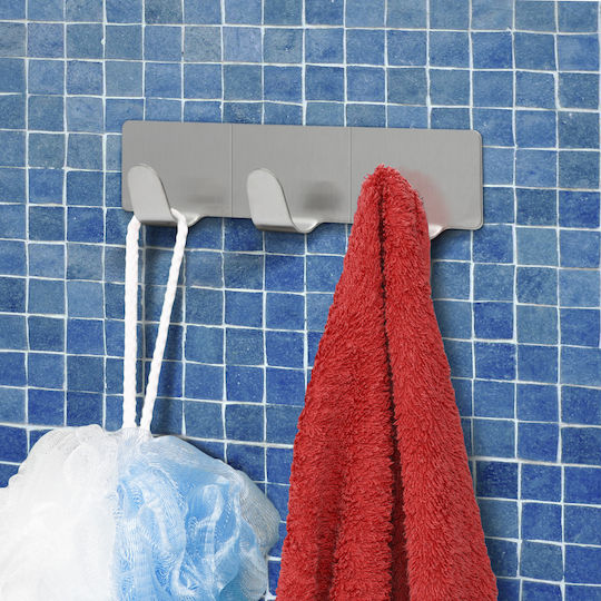 Bathroom Hook Triplet with Sticker 12x2.5cm Inox Gray