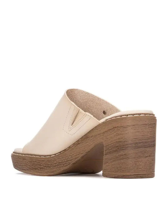 Damen Pantoletten mit Hoch Absatz in Beige Farbe
