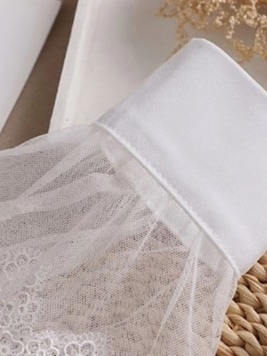 Set 2 Detachable Lace Cuffs Buttons White