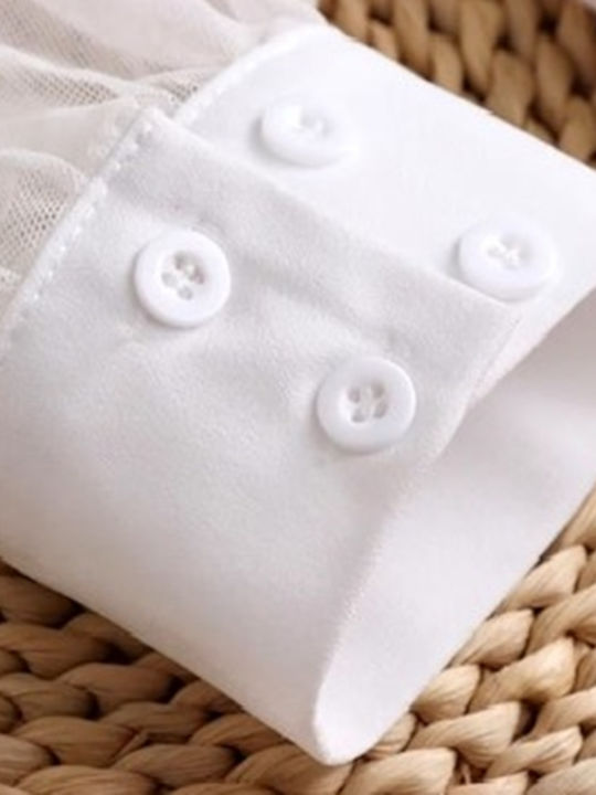 Set 2 Detachable Lace Cuffs Buttons White