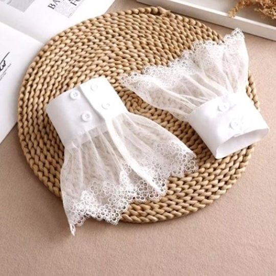 Set 2 Manșete Detasabile Cu Dantelă Butoni Albe