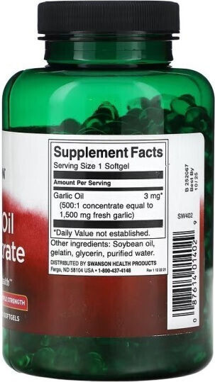 Swanson Garlic Oil Concentrate 1500mg 500 softgels