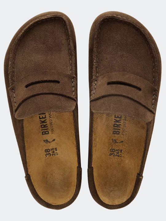 Leather Mules with Heel in Brown Colour
