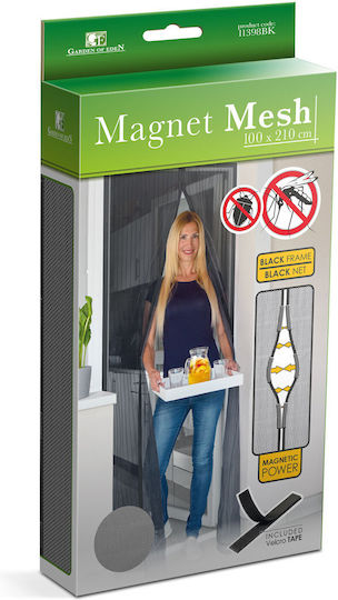 Door Mosquito Net with Velcro with Magnetic Clasp Made of Black Polyester 210x100cm